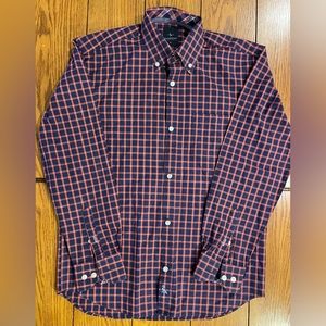 EUC Tailorbyrd Big Boys check LS, button up shirt,navy/orange color,size 16